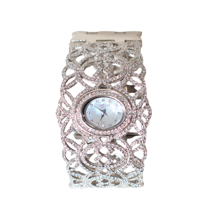 Ambrosio Paris Oriental-Inspired Jewelry Watch – Fully Set with Rhinestones, Mother-of-Pearl Dial