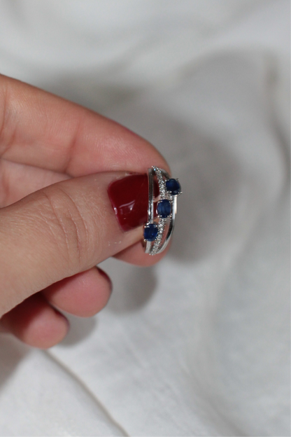 White Gold Sapphire & Diamond Ring "Trio of Gems"