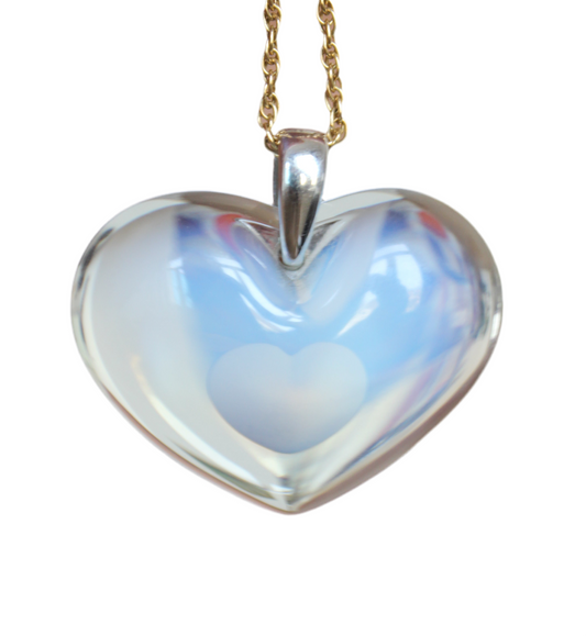 Lalique Opalescent "Heart-Within-a-Heart" Pendant – Rare & In Original Box