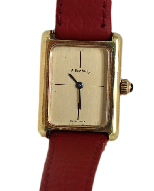 Vintage A. Berthelay Tank Watch – Dark Red Leather Strap