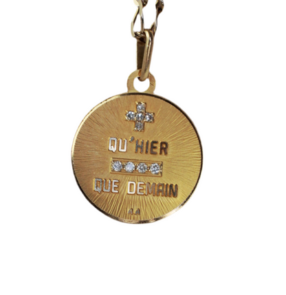 Rare Augis 18K Gold & Diamonds Pendant - "Plus Qu'Hier Moins Que Demain"