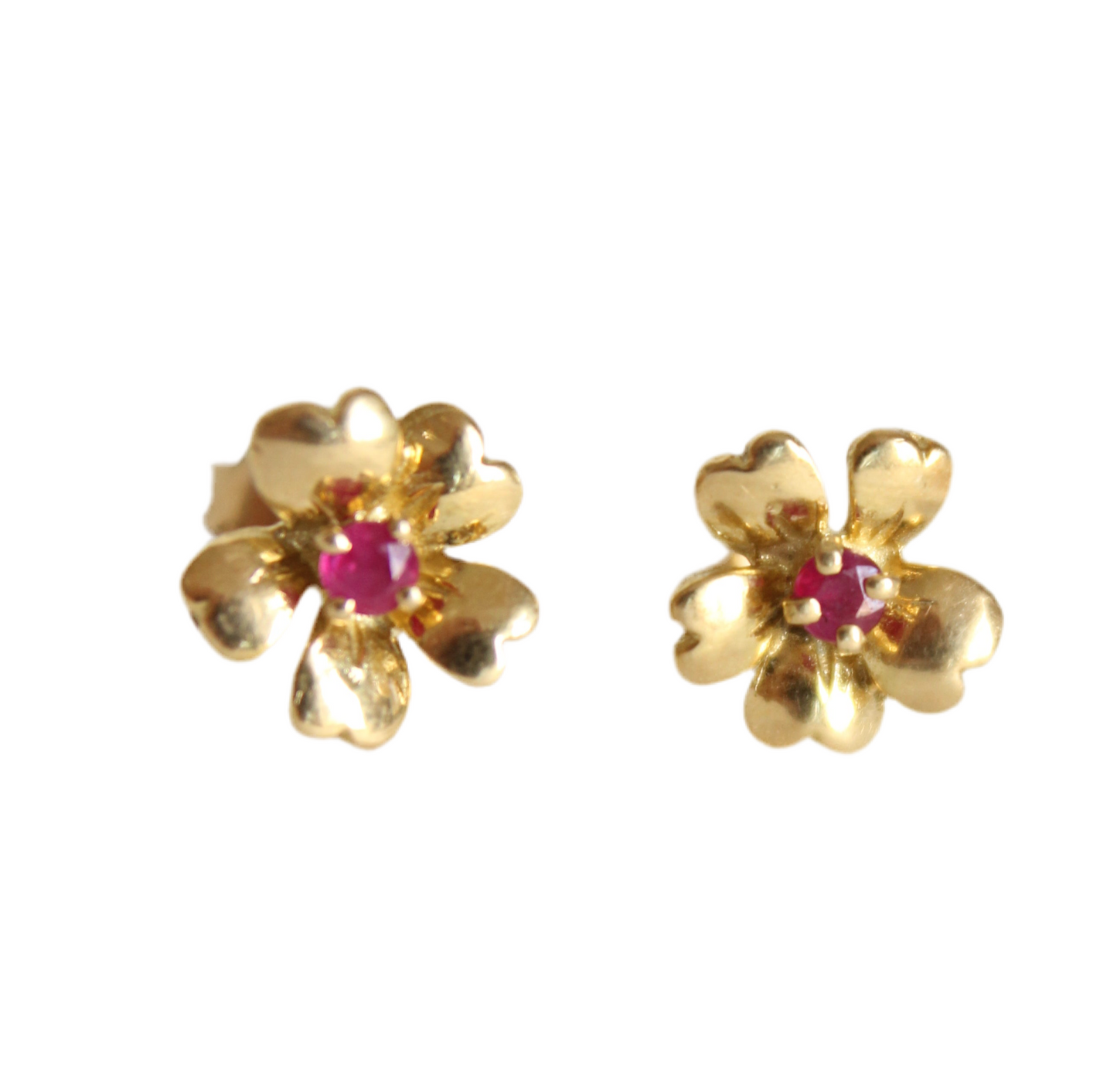 18k Gold Flower Earrings with Rubies from the 90's