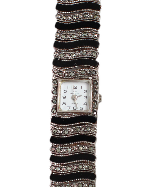 Vintage Luc Desroches Onyx & Marcasite Watch – Antique Style