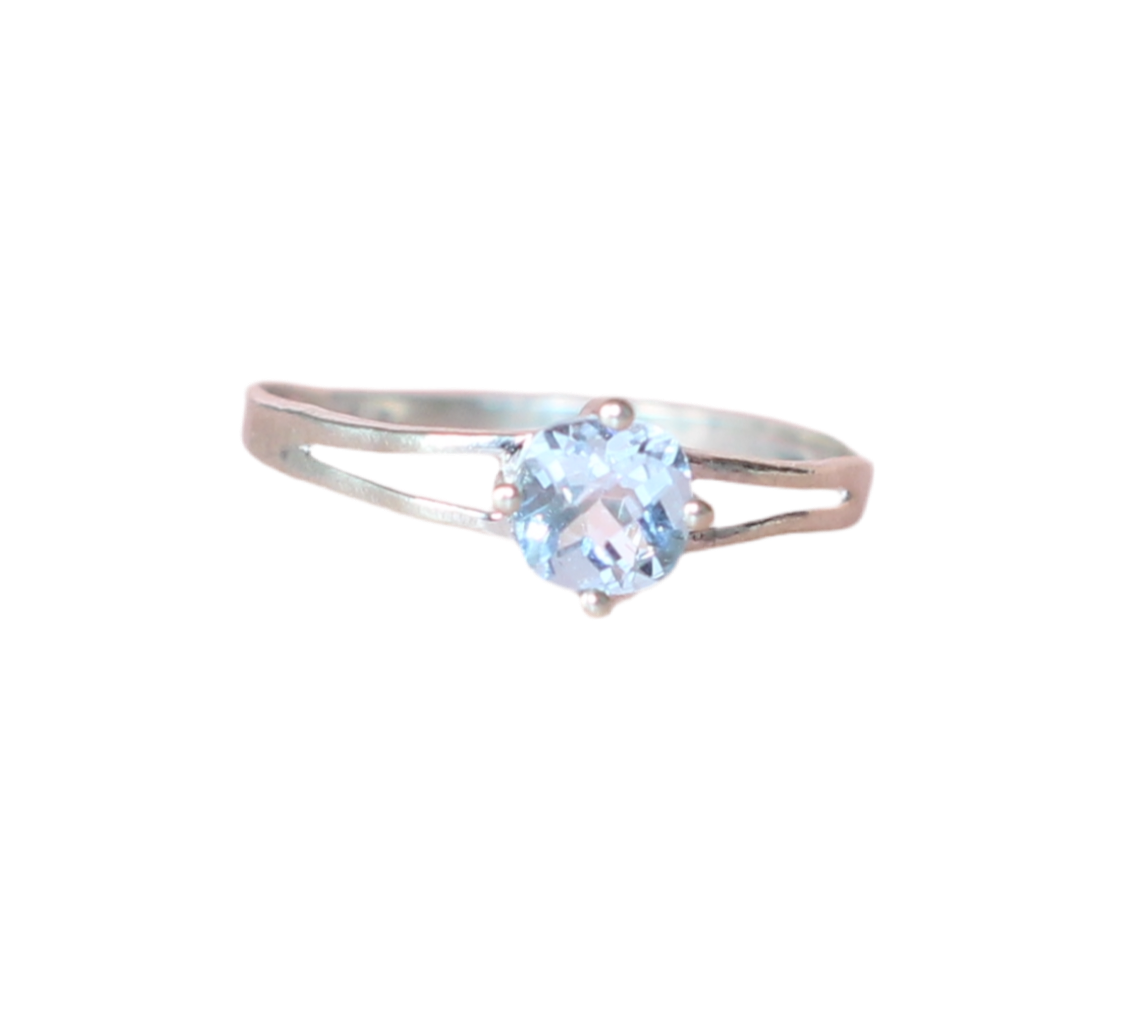 9k White Gold Cushion-Cut Baby Blue Topaz Ring