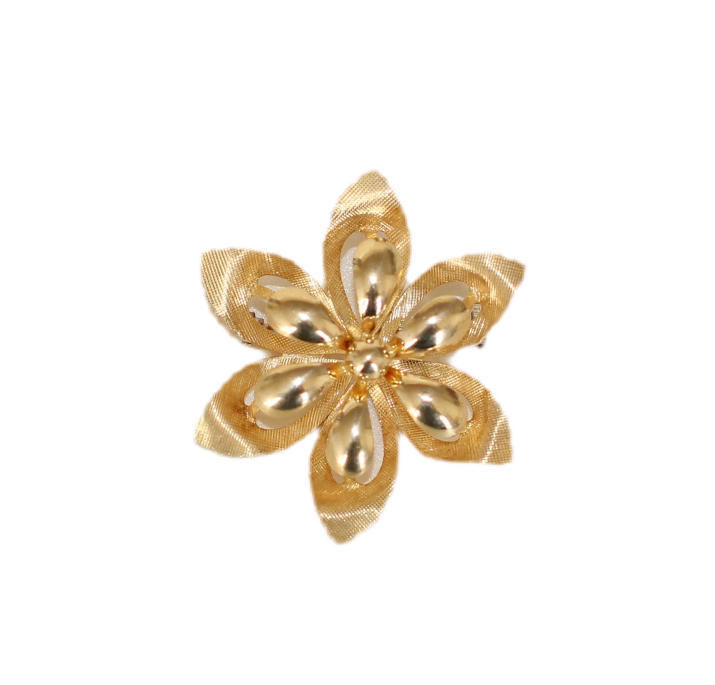 Vintage 18k Yellow Gold Flower Brooch – Hallmarked – Exquisite Detail – c.1950s