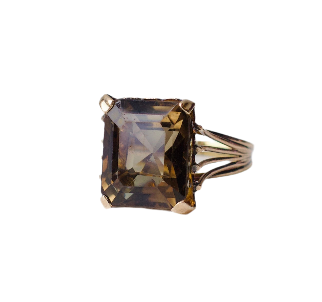 Unique & Magical Gold Art Deco Cocktail Ring with Massive Smoked Quartz