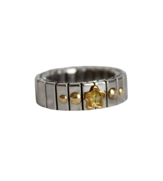 Unique Design Zoppini Italian Ring in 18k Gold & Steel with Star-Cut Citrine