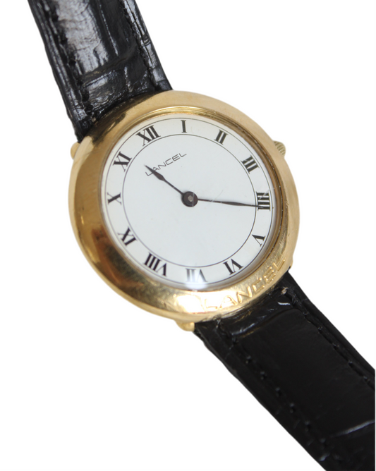 Lancel Vintage 1970s Quartz Watch – Roman Numerals & Gold-Tone Bezel