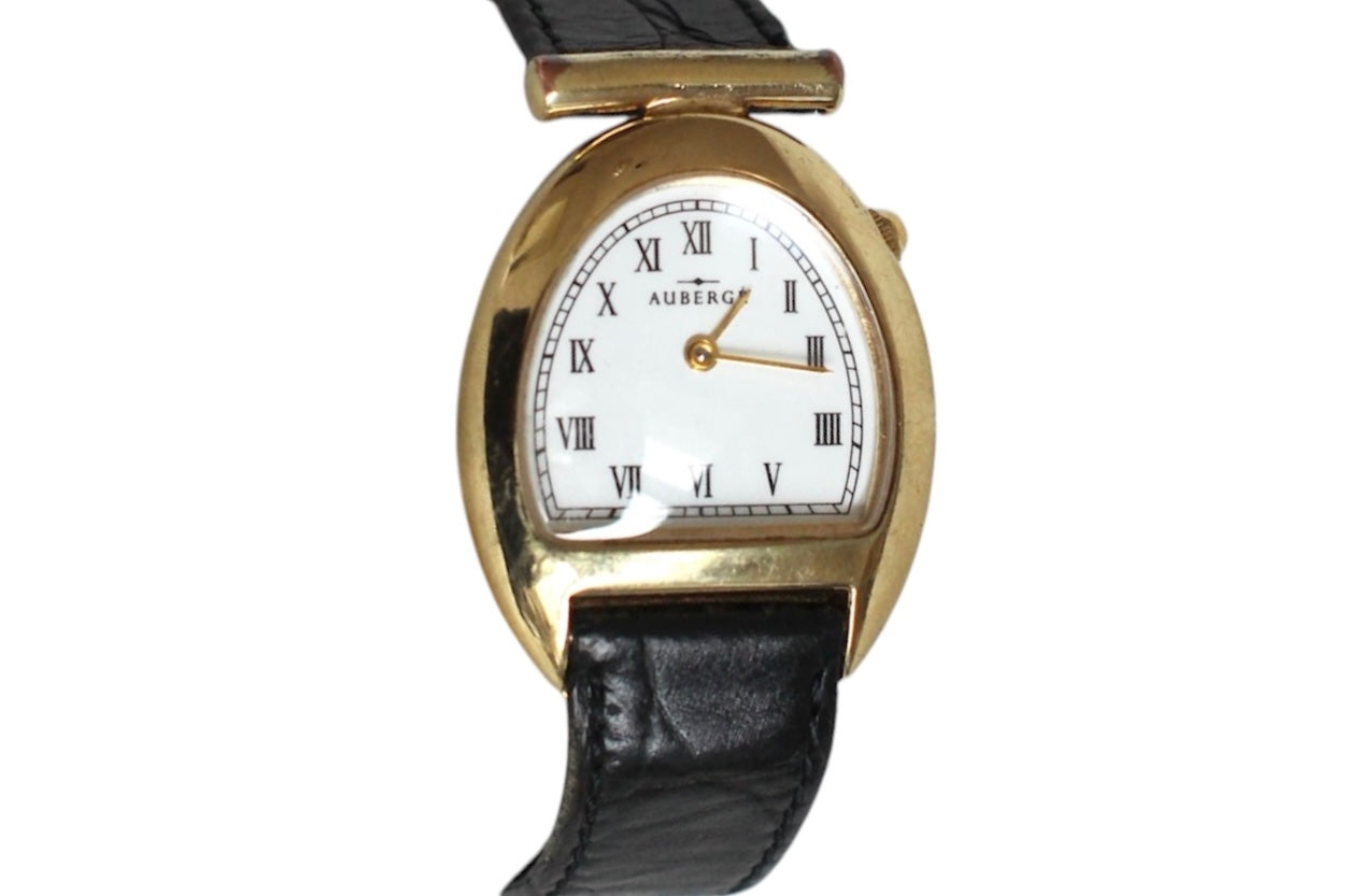 Aubergé Cloche-Shaped Watch with Crocodile-Effect Leather Strap