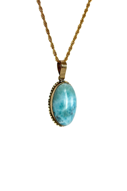 Antique 14k yellow gold & Larimar "The Atlantis Stone"