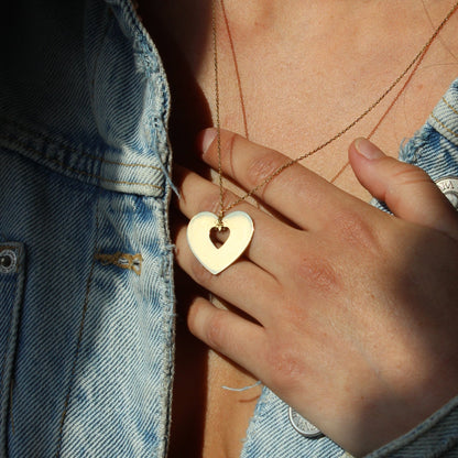 Fabulous 18k Massive Gold Puffy Heart Pendant Necklace