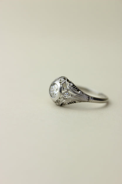 Art Deco 1930s Ring –  Platinum – ~0.70ct Central Diamond (F/VS1) + Accents