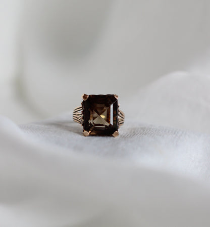 Unique & Magical Gold Art Deco Cocktail Ring with Massive Smoked Quartz