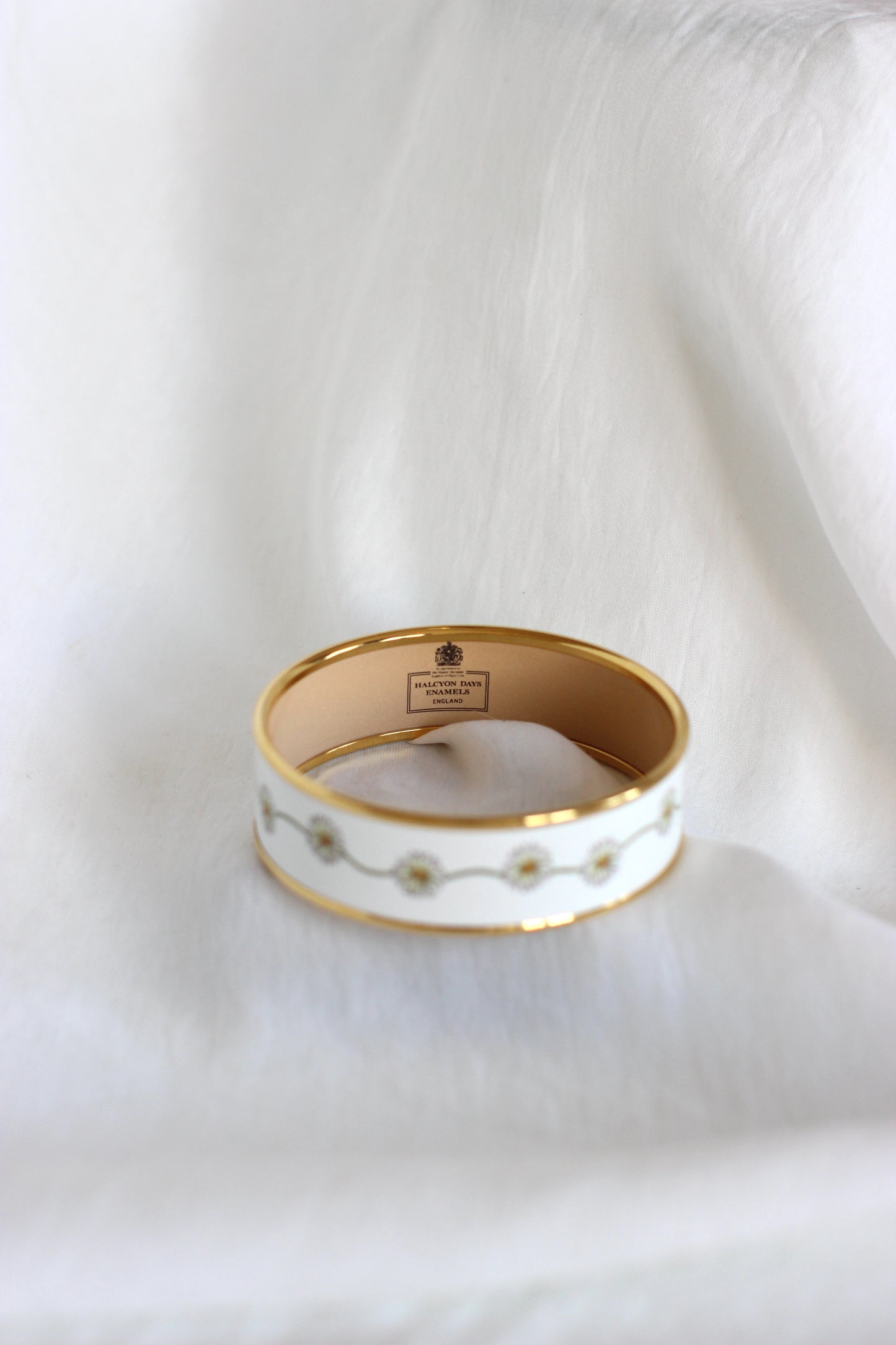 Vintage British "Halcyon Days" 18k Gold-Plated and Enamel Bangle Bracelet