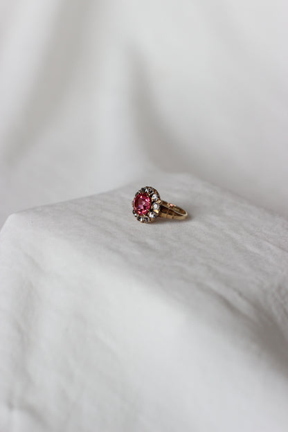 Bague vintage des années 1960 en or 10 carats avec tourmaline rose et saphir blanc « Fleur »