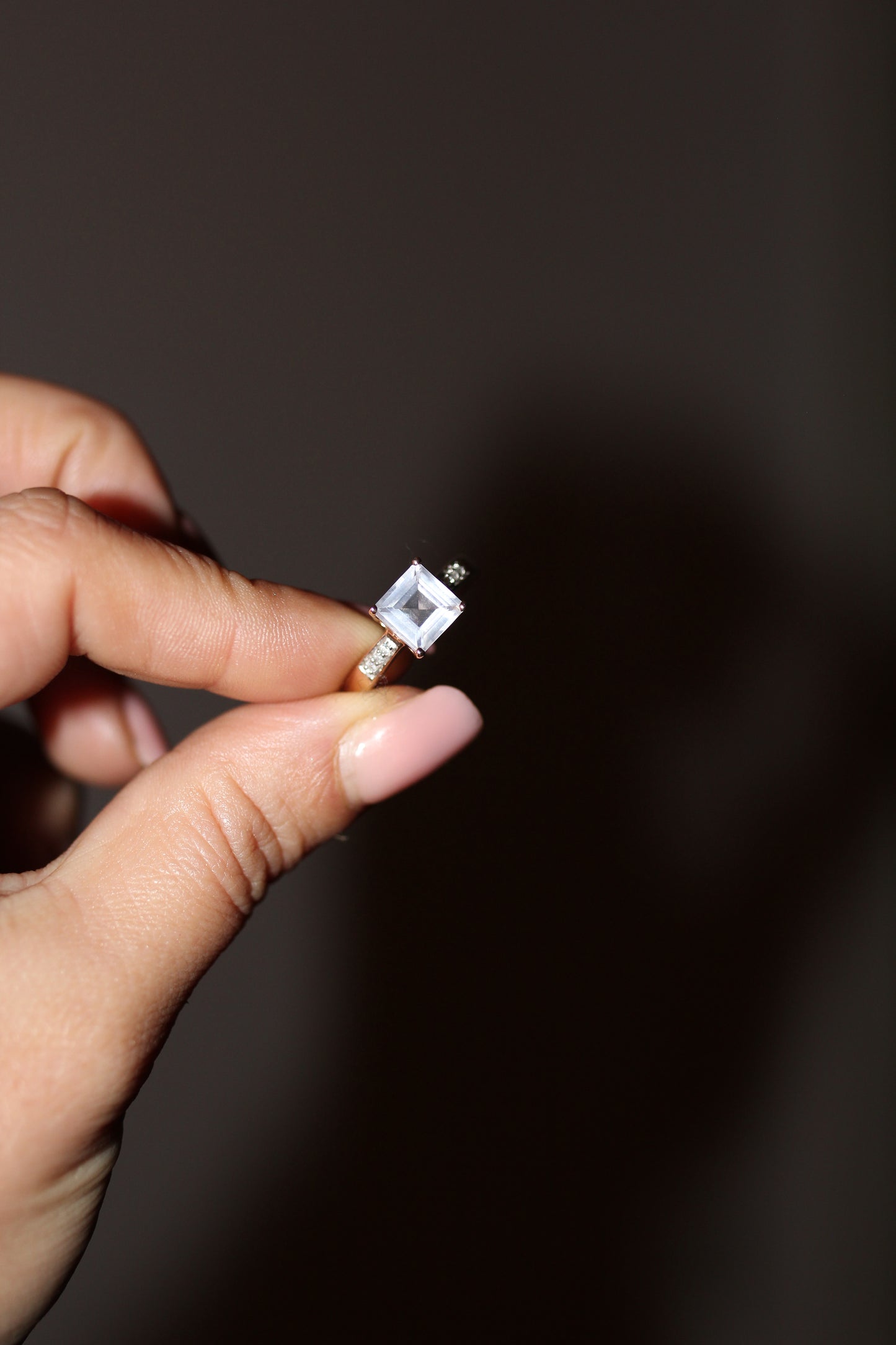 Vendôme Paris – 9K Rose Gold Cocktail Ring with Pink-Lilac Quartz & Diamonds