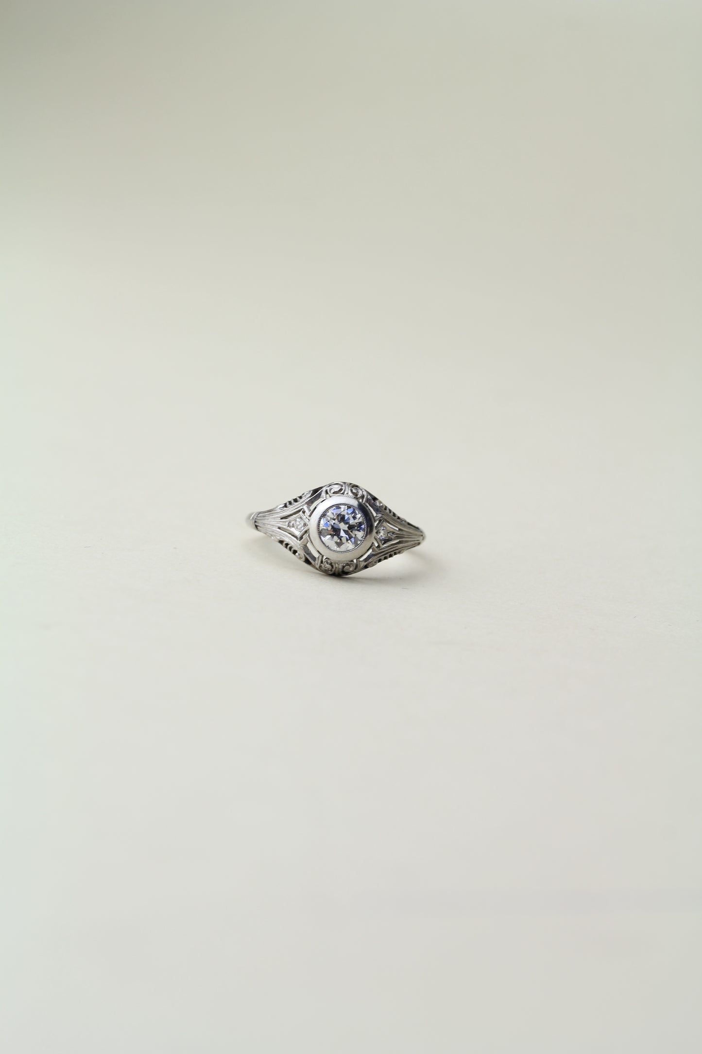 Art Deco 1930s Ring –  Platinum – ~0.70ct Central Diamond (F/VS1) + Accents