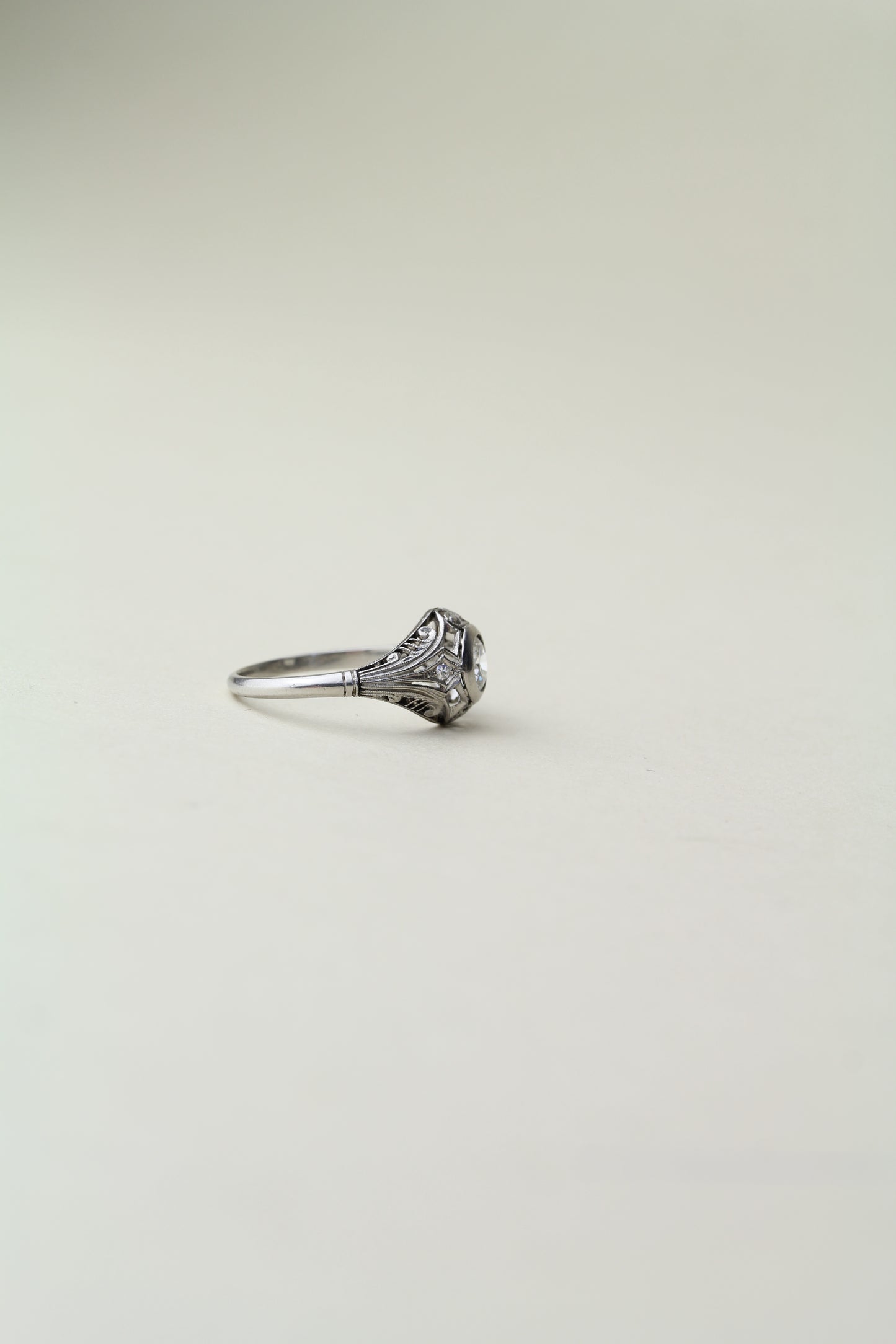 Art Deco 1930s Ring –  Platinum – ~0.70ct Central Diamond (F/VS1) + Accents