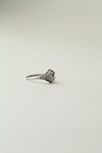 Art Deco 1930s Ring –  Platinum – ~0.70ct Central Diamond (F/VS1) + Accents