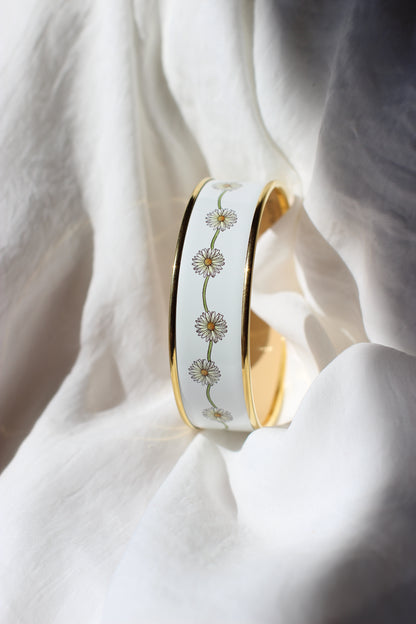 Vintage British "Halcyon Days" 18k Gold-Plated and Enamel Bangle Bracelet