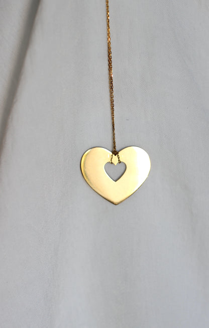 Fabulous 18k Massive Gold Puffy Heart Pendant Necklace