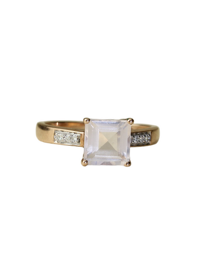 Vendôme Paris – 9K Rose Gold Cocktail Ring with Pink-Lilac Quartz & Diamonds
