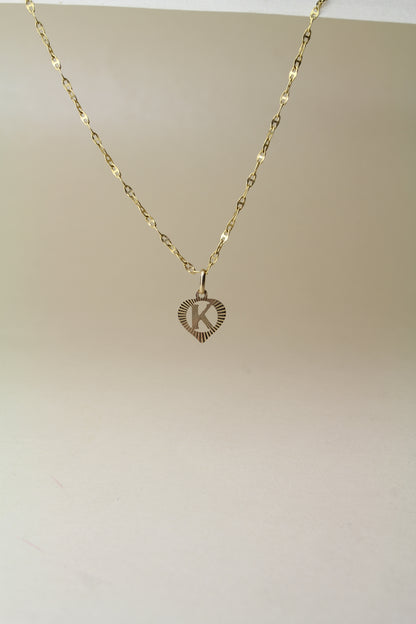 9k Yellow Gold Pendant – Letter "K" in a Heart – Reflective Finish