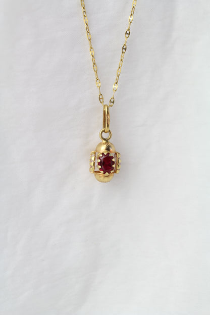 Vintage Rare 1960s 18k Gold Pendant with White and Raspberry Red Zircons