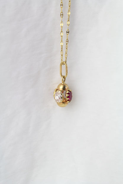 Vintage Rare 1960s 18k Gold Pendant with White and Raspberry Red Zircons