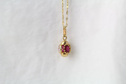 Vintage Rare 1960s 18k Gold Pendant with White and Raspberry Red Zircons