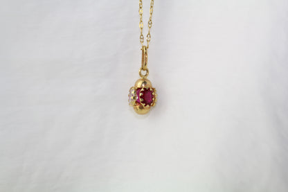 Vintage Rare 1960s 18k Gold Pendant with White and Raspberry Red Zircons