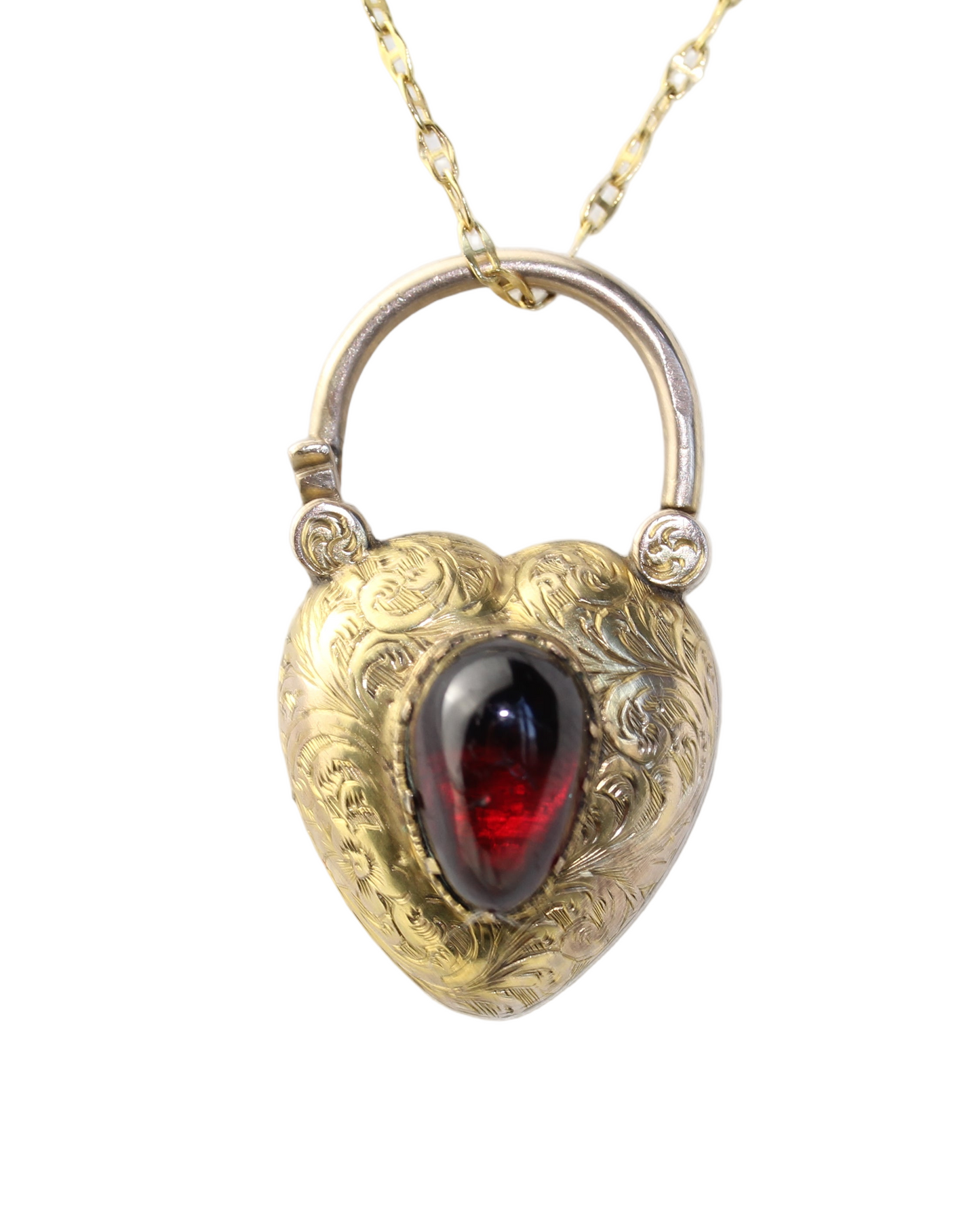 Large Victorian Heart-Shaped Garnet Padlock – Circa 1860 – Romantic 8ct Gold Antique