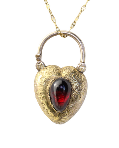 Large Victorian Heart-Shaped Garnet Padlock – Circa 1860 – Romantic 8ct Gold Antique