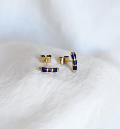 Boucles d'oreilles vintage en or jaune 18 carats et lapis-lazuli