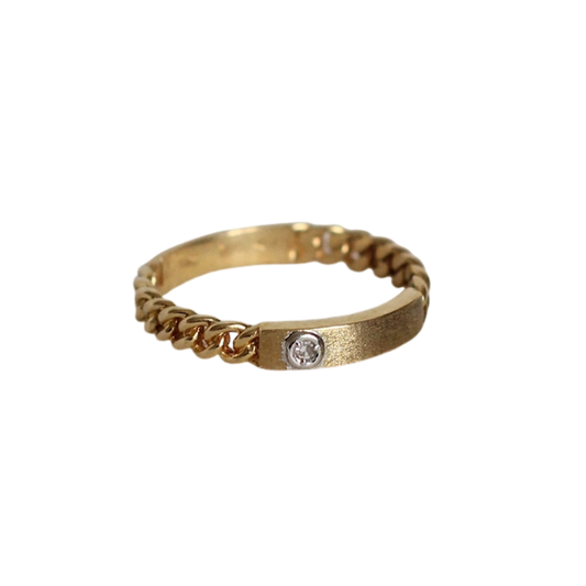 Vintage Curb Ring in 18k Yellow Gold and Diamond