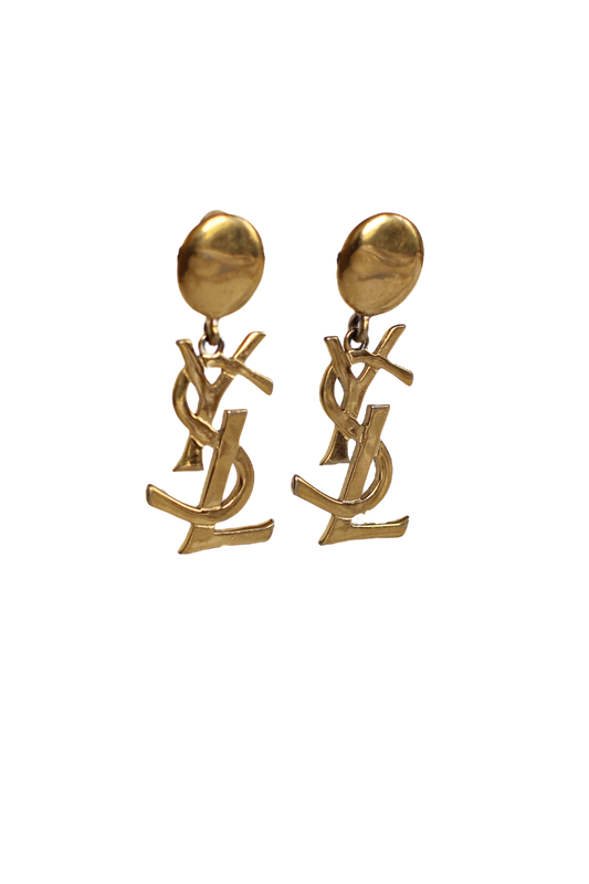 1980s Yves Saint Laurent Gold-Tone Logo Earrings