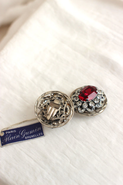 Boucles d'oreilles massives vintage avec strass "Alain Gumin"