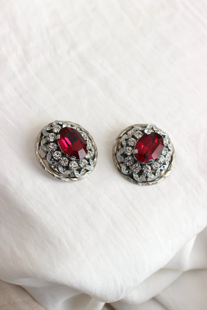 Boucles d'oreilles massives vintage avec strass "Alain Gumin"