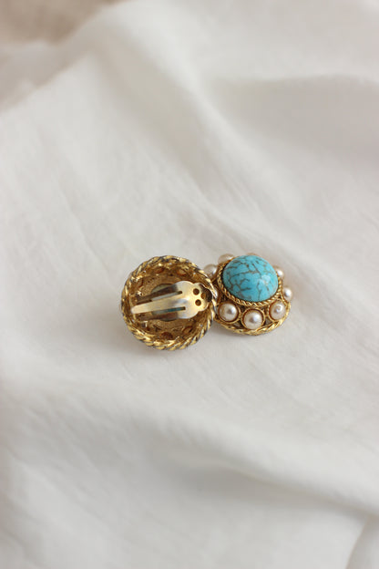 Vintage Clips Earrings with Faux-pearls