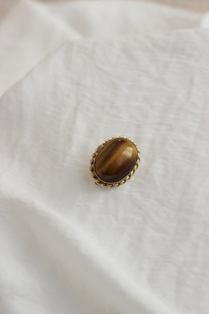 Broche vintage en pierre naturelle oeil de tigre