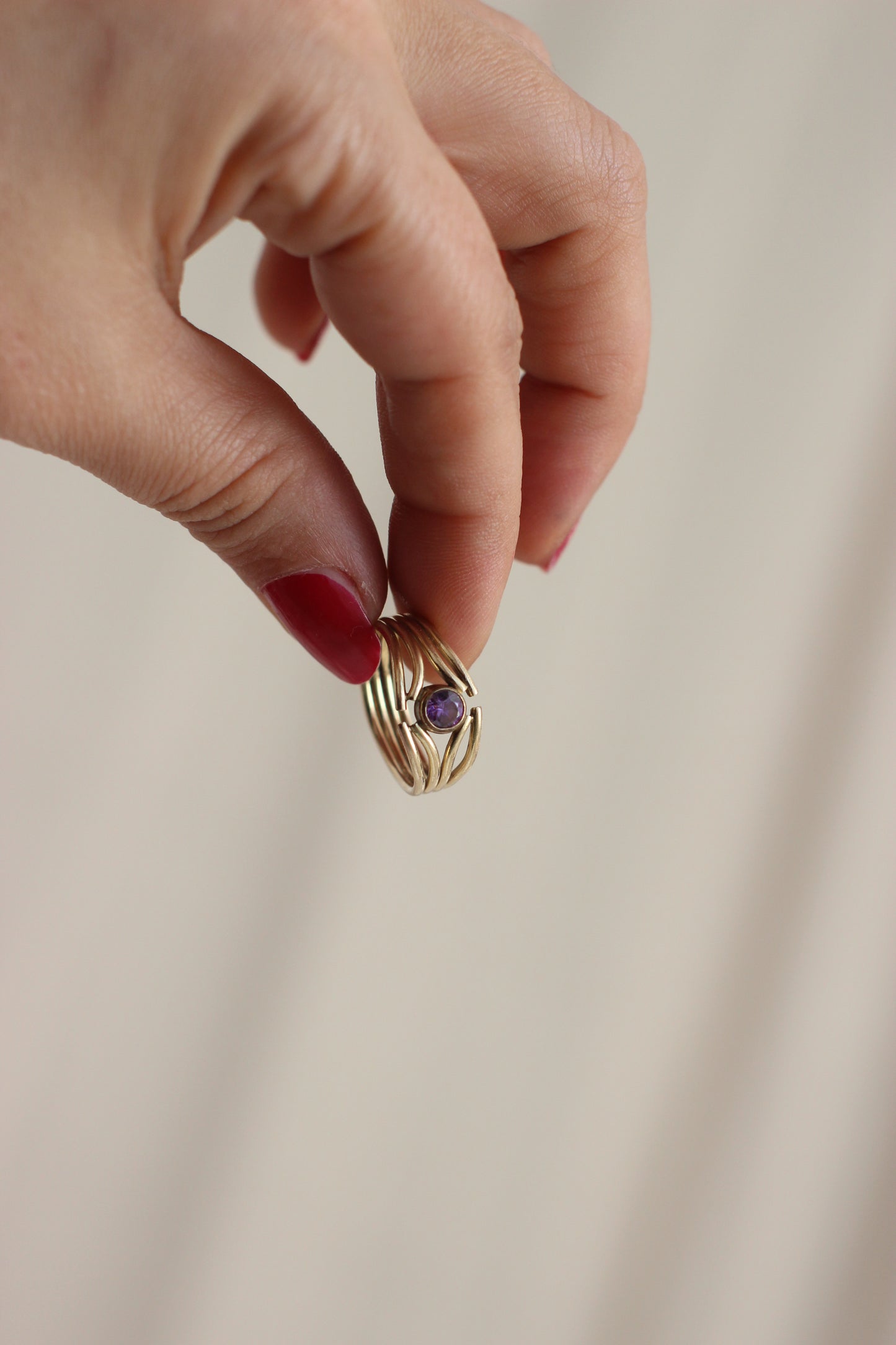 Vintage Gold plated Ring with Purple Stone