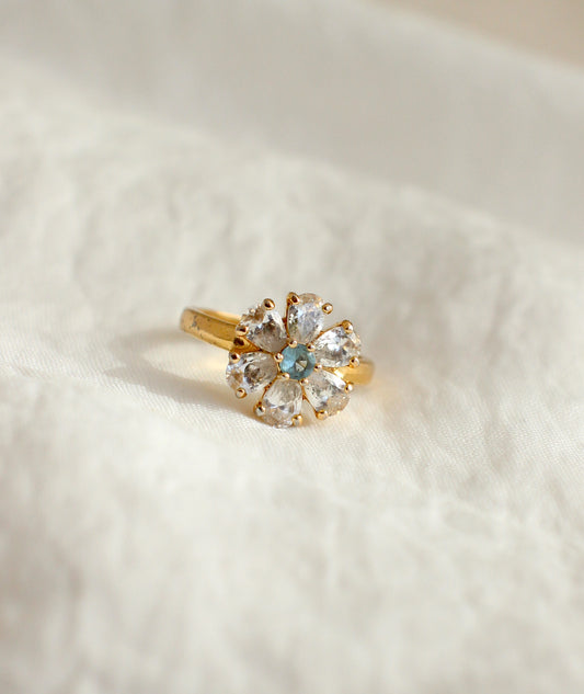 Vintage Gold Plated Flower Ring with colored and white Zirconias