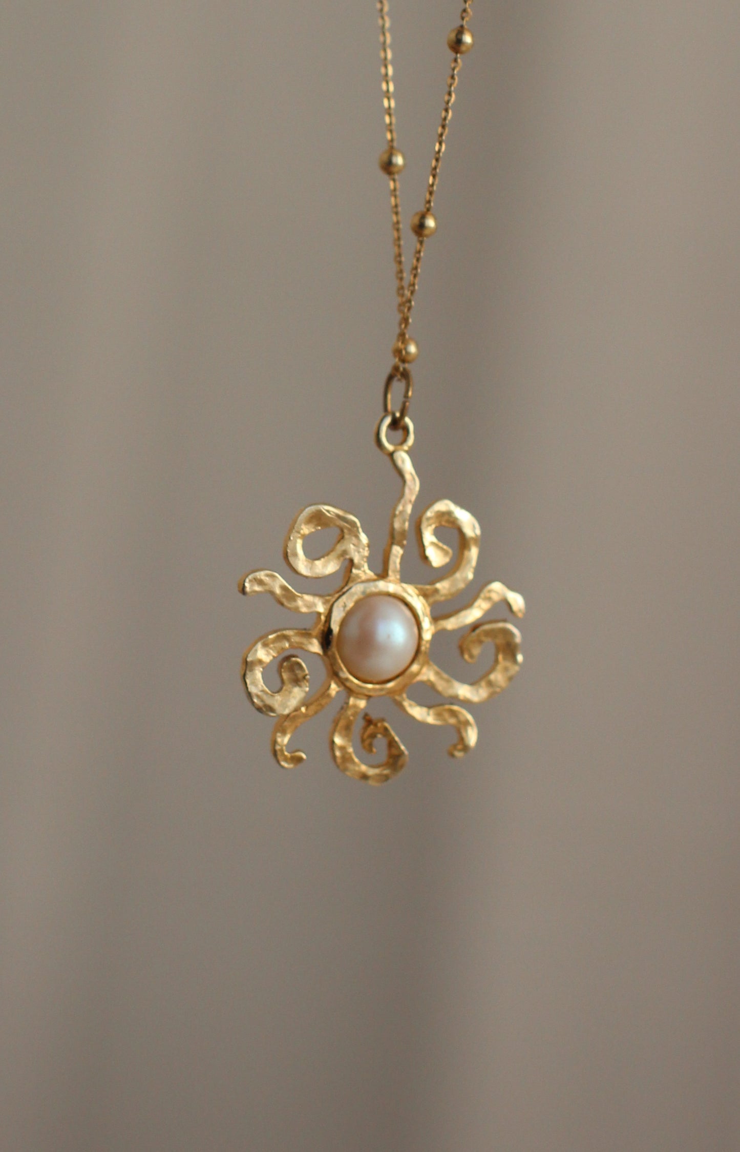 Vintage Sun & Faux Pearl Pendant on an Vermeil 925 Gold Plated Chain