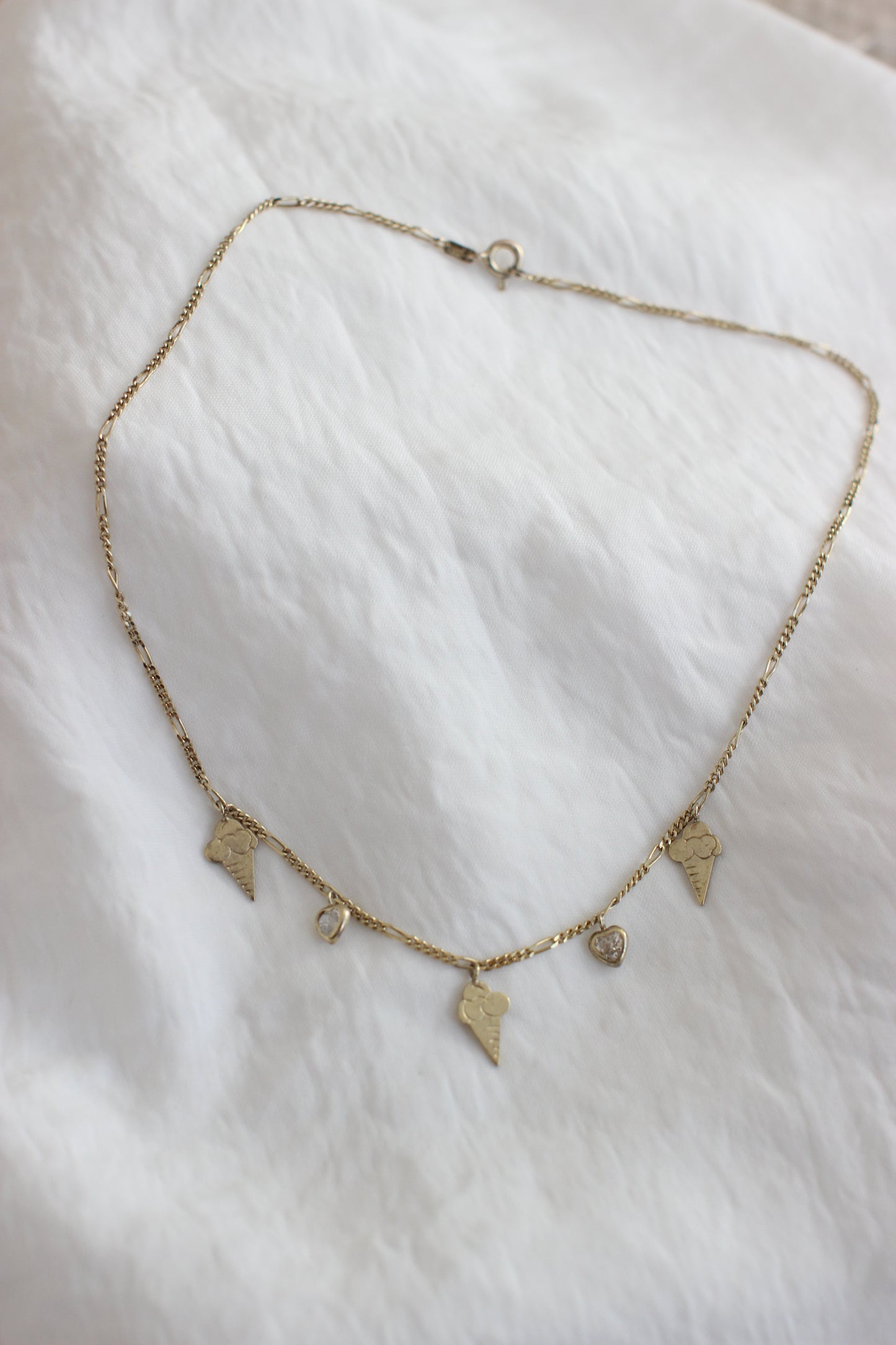 Vintage Ice Cream and Heart Zirconias Gold Plated Silver 925 Necklace