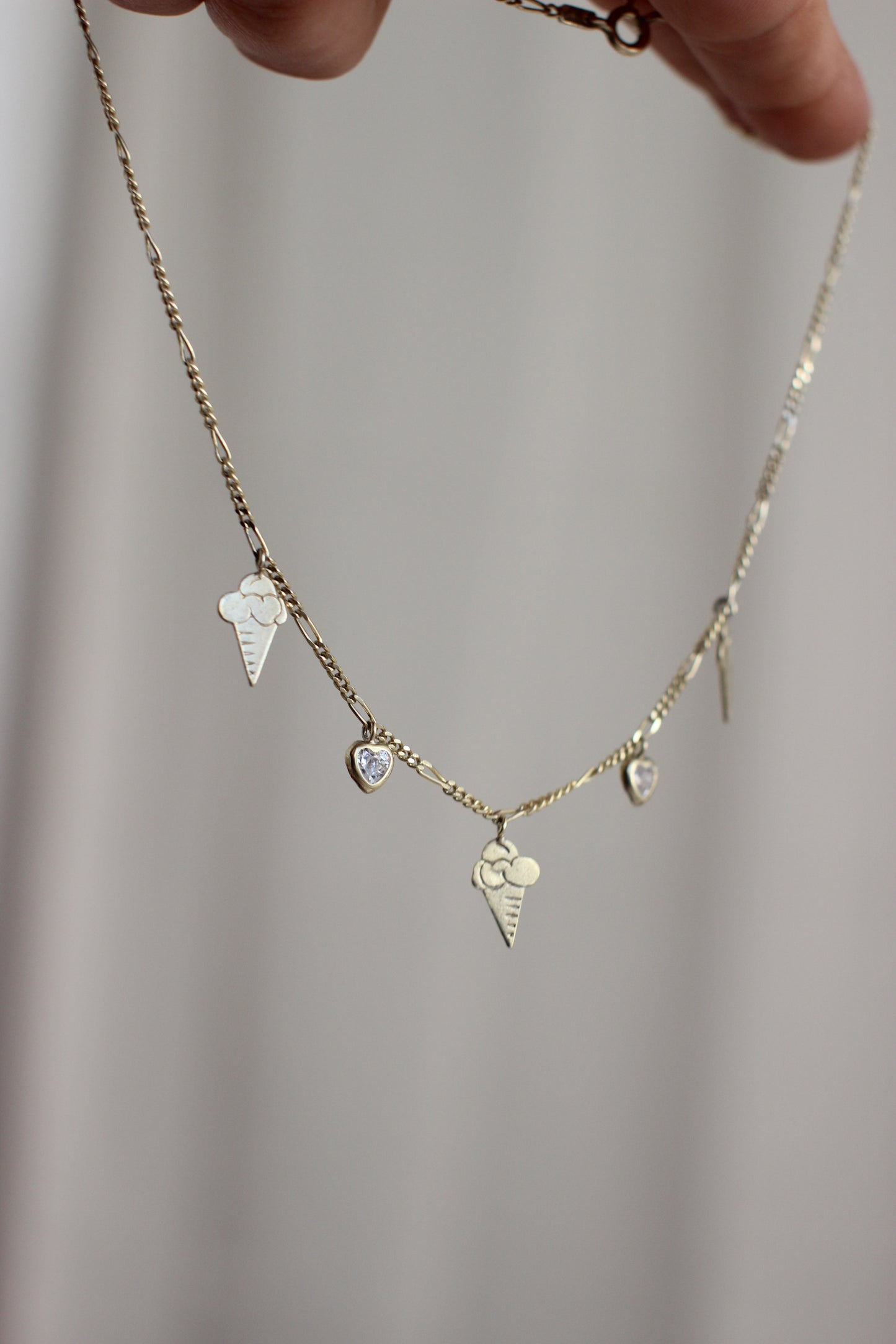 Vintage Ice Cream and Heart Zirconias Gold Plated Silver 925 Necklace