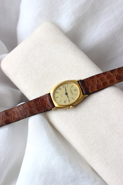 Montre vintage A. Berthelay Paris des années 1960 avec bracelet en cuir camel