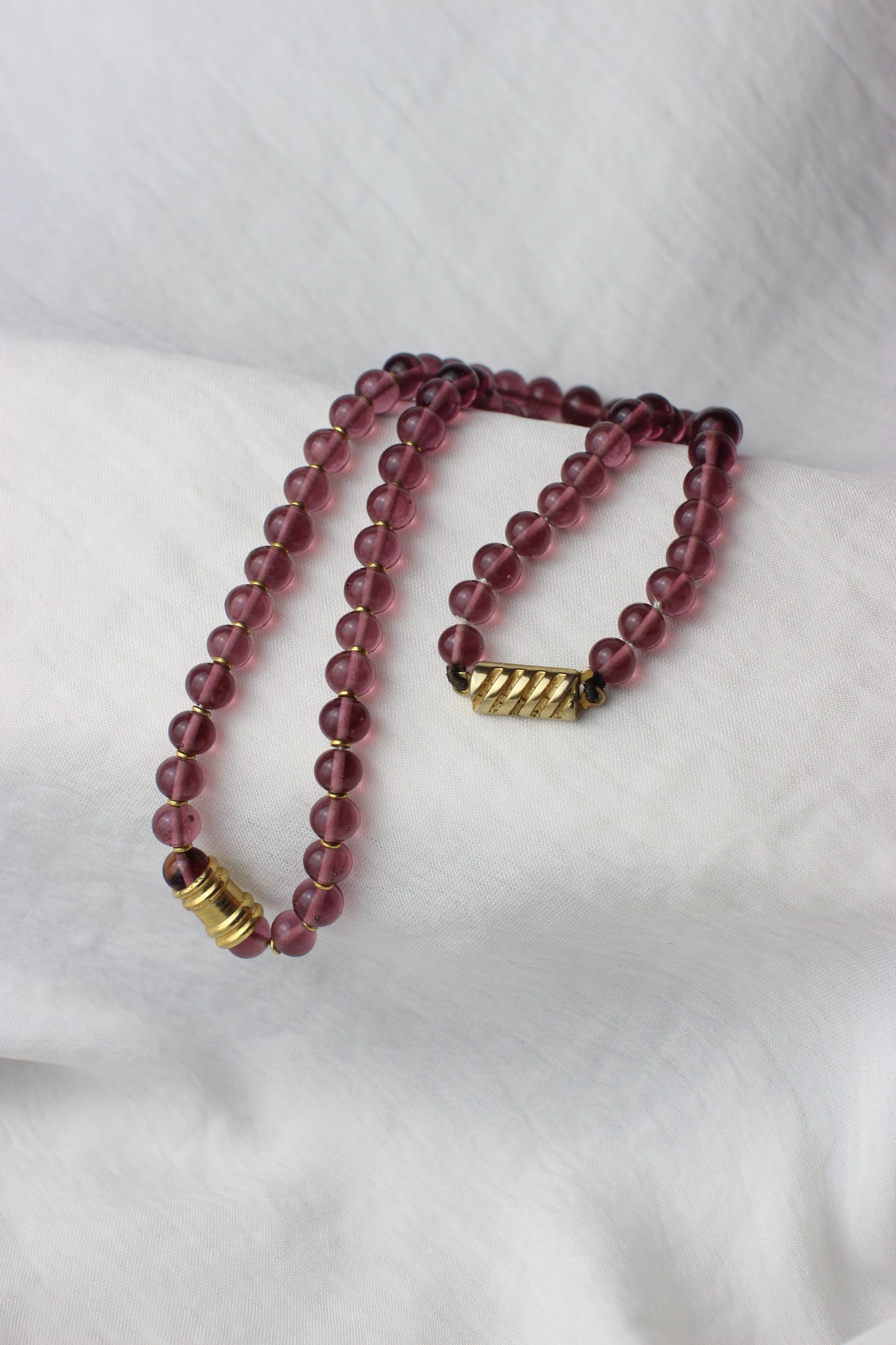 Gorgeous 80's Dark Purple Glass Beads Necklace