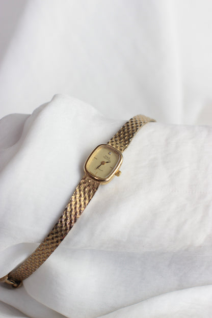 Vintage Pax Quartz Watch in Gold-Tone Steel with Strass Accent and Braided Bracelet