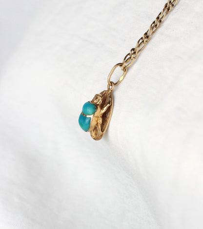 Vintage Scarab Pendant in Turquoise and 18k Gold