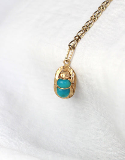 Vintage Scarab Pendant in Turquoise and 18k Gold